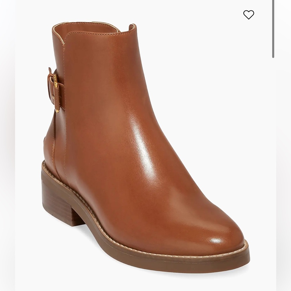NIB / Cole Haan Hampshire Leather Buckle Booties BRITISH TAN LTR size 8
